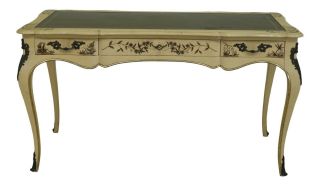 F32488ec: John Widdicomb French Style Chinoiserie Leather Top Desk
