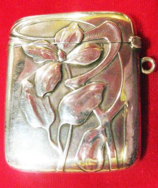 Vintage Art Nouveau France 800 Silver Flowered Ladies Match Holder Vesta Case