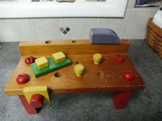 Vintage Wood Playskool Workbench.  All Wooden Screws,  Nails,  Nuts,  And Hammer