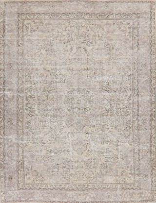 Antique Tebriz Muted Distressed Area Rug Hand - Knotted Wool Evenly Low Pile 8x11