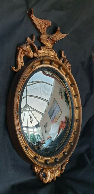 Antique Federal Eagle Gold Giltwood Frame With Convex Mirror Circa 1817