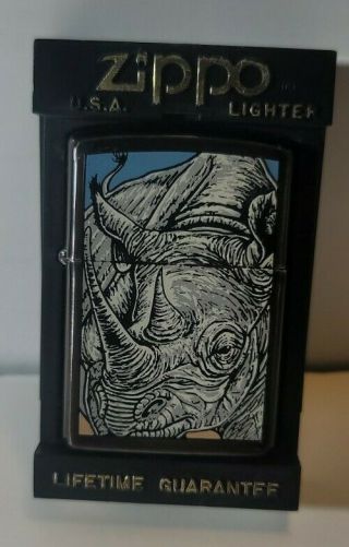 1995 Barrett Smythe Rhinoceros Endangered Animals Zippo Lighter W6