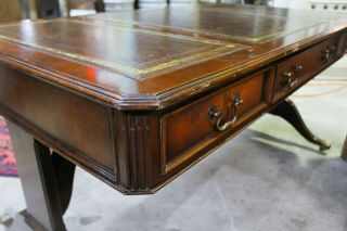 Vintage Leather Top Partner ' s Desk,  Mahogany Surface,  Ball and Claw Feet 2