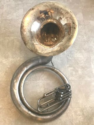 Huge Vintage Antique King Sousaphone Tuba ? Silver Color 1 374686 Parts Repair