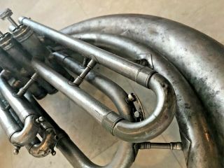 Huge Vintage Antique King Sousaphone Tuba ? Silver Color 1 374686 Parts Repair 6