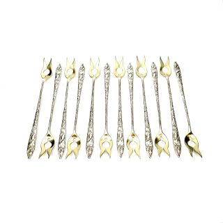 Set Of 12 Tiffany & Co Squash Vine Sterling Silver Gold Wash Oyster Forks 8401