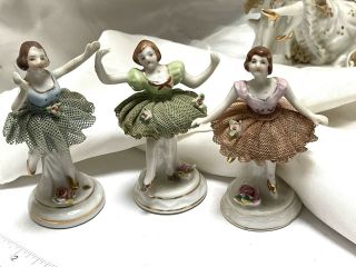 3 Vintage Spinning Porcelain Ballerina Lace Tutu Stands Ballet Dancer Figurines