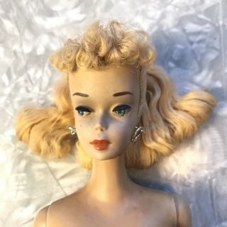 Vintage Barbie Doll Blonde Ponytail Gold Earrings Mattel Inc Pat.  Pending 1958