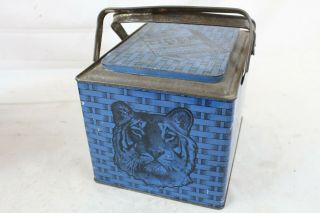 Vintage Bright Tiger Metal Tobacco Tin Litho General Store Counter Display Blue