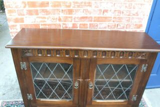 English Oak Jacobean Leaded Glass Door Bookcase / Display Cabinet 4