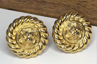 Vintage Iconic 1980’s Gold Tone Lion Head Clip On Earrings