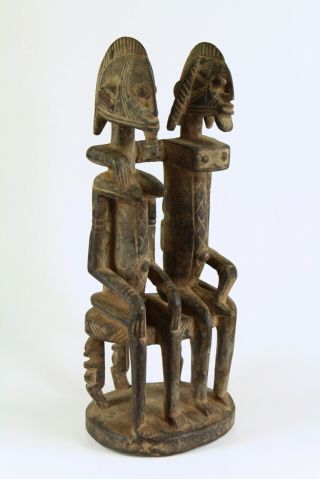 = Antique African Dogon Tribe Mali Wood Seated Couple Marriage Figure Statue