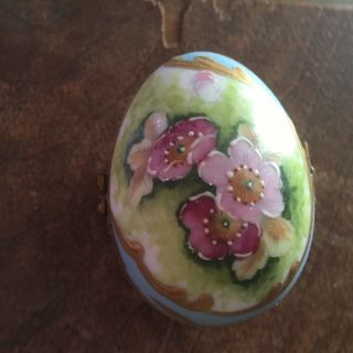 Charming Vintage Egg Shaped Limoges French Porcelain Trinket Box - Flowers
