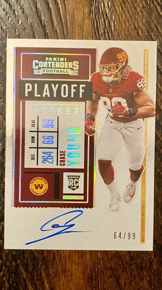 2020 Panini Contenders Chase Young Rookie Playoff Ticket Auto On Card,  Read
