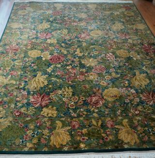 Fine Hand Knotted Wool Floral Green Garden India Oriental Rug Cleaned 9 