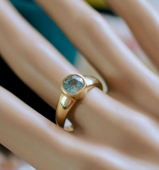 Vintage Antique Jewelry Gold Ring Natural Aquamarine Old Mine Cut Jewellery P1/2