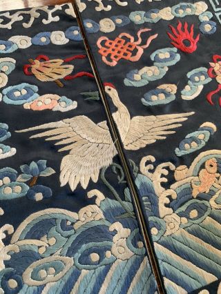 Antique Chinese Qing Dynasty Three Silk Rank Badge Robe Framed 3
