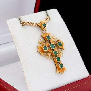 Antique Vintage Art Nouveau 18k Gold Spanish Colombian Emerald Wedding Necklace