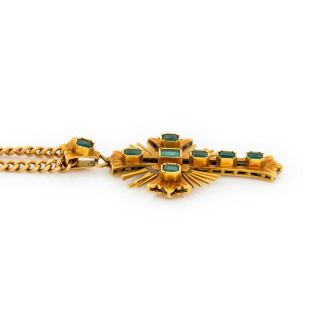 Antique Vintage Art Nouveau 18k Gold Spanish Colombian Emerald Wedding Necklace 3