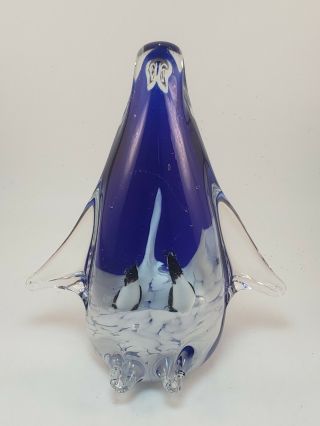Vintage Murano Italy Art Glass Penguin Paperweight With Baby Penguins Diorama