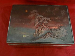 Very Fine Vintage Antique Japanese Sterling Silver Mixed Metal Cigar Box Signed