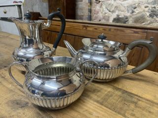 Solid Silver Three Piece Tea Set Coffee Pot Sugar Sucrier London 1896 1562g