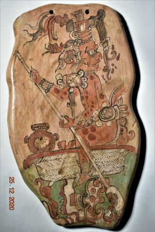 Pre Columbian Mayan Pendant,  Glyphs 5 " Prov
