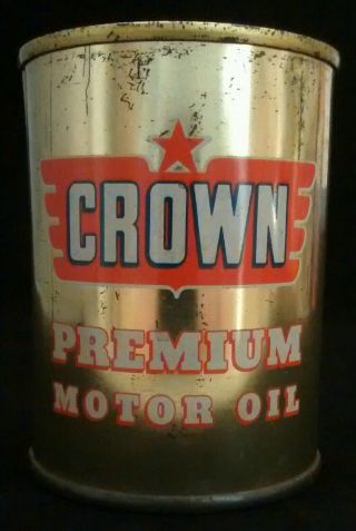 Vintage Crown Premium Motor Oil Can Coin Bank For Age