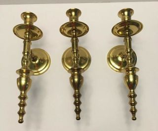 3 Brass Candle Holder Wall Scones,  Vntg? Made In India