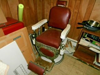 Theo Kochs Chicago Vintage 1920 ' s Barber Chair Red Leather - 2