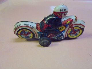 Vintage Friction Tin Military Police Motorcycle