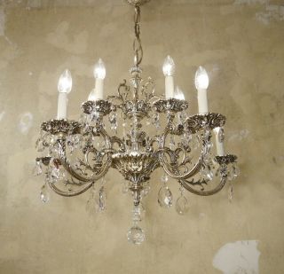 12 Light Silver Nickel Crystal Chandelier Ceiling Lamp Brass Foyer Hotel