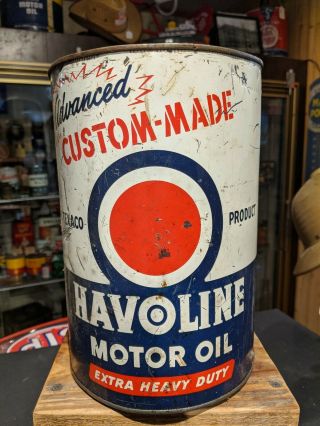 Vintage Texaco Havoline Extra Heavy Duty Motor Oil 5 Quart All Metal.