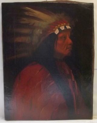 Antique Native Indian Portrait Oil Painting Of First Nation Chief Canadian?