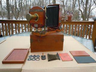Antique E & H.  T.  Anthony & Co.  Wood Bellows Folding Camera W/instructions