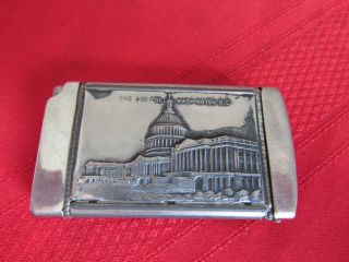 Antique Match Safe - The Capital Building And The White House - Has Cigar Cutter
