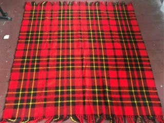 Lovely Vintage Red Black Yellow Plaid Throw/blanket With Fringe Delightful