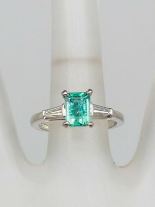 Antique 1940s $4000 1.  50ct Aaa,  Colombian Emerald Diamond Platinum Ring
