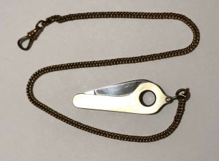 Vintage Essex Pocket Knife Watch Fob Cigar Cutter With 14” Chain 1950’s