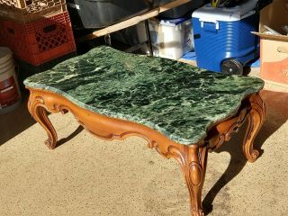 Green Marble Top French Louis Xv Style Walnut Coffee Table