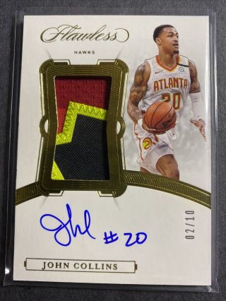 2019 - 20 Panini Flawless John Collins On Card Auto Game Worn Patch Gold 2/10