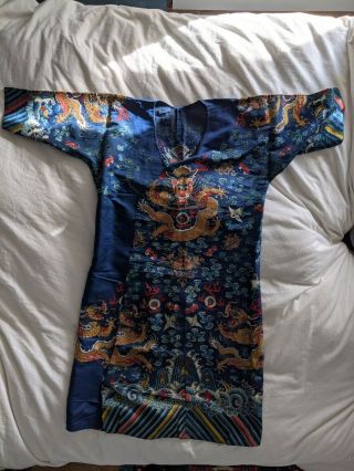 Antique Chinese Dragon Robe (qing Dynasty?) Silk And Gold Embroidery