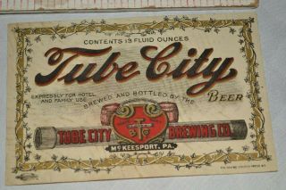 Antique Tube City Brewing Pre - Prohibition Beer Label - Family Hotel - Mckeesport,  Pa