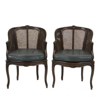 Early 20th Century Louis Xv Style Beechwood And Cane Paneled Bergeres - A Pair