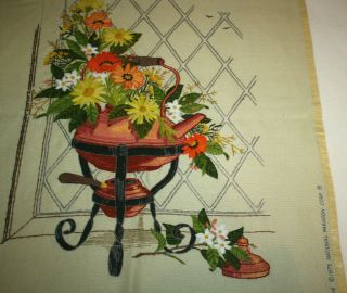 1975 Vintage Paragon Crewel Embroidery Floral Copper Kettle Tapestry