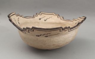 Large Antique 19thc American Western Indian Zuni Pueblo Terraced Pottery Bowl