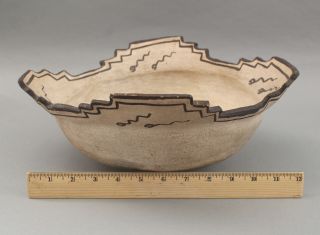 Large Antique 19thC American Western Indian Zuni Pueblo Terraced Pottery Bowl 3