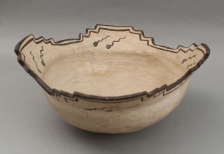 Large Antique 19thC American Western Indian Zuni Pueblo Terraced Pottery Bowl 5