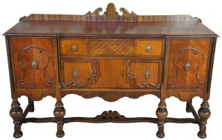 Antique Early 20th Century Jacobean Revival Walnut Burled Buffet Sideboard 68 "
