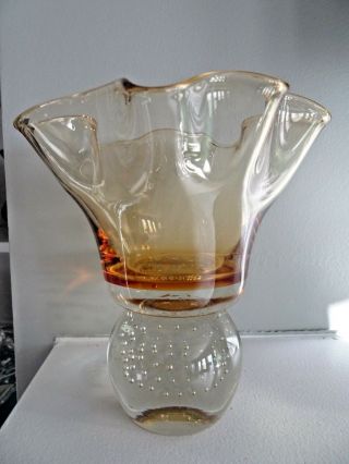 Vintage Erickson Art Glass Controlled Bubble Paperweight Base Vase Mcm Bowl